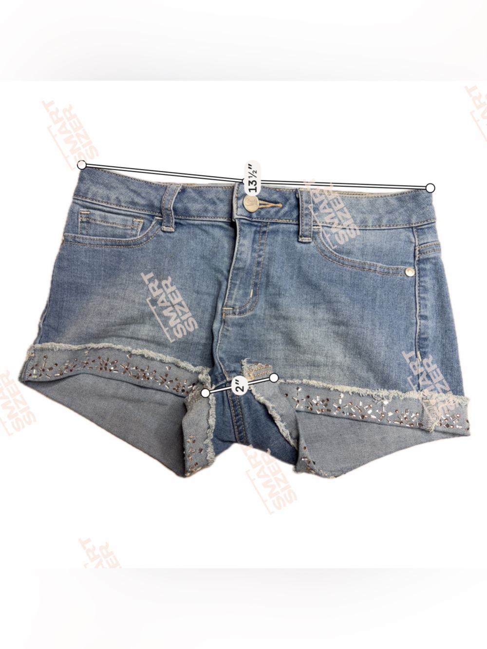 Candie’s Denim Shorts Women’s Size 1 Light Wash Jewel Embellished Cuffed Hem Y2K - Picture 7 of 7